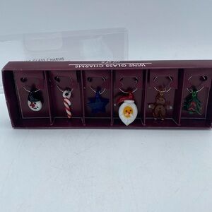 Wine glass charms indicators set of 6 snowman candy cane Santa star tree New